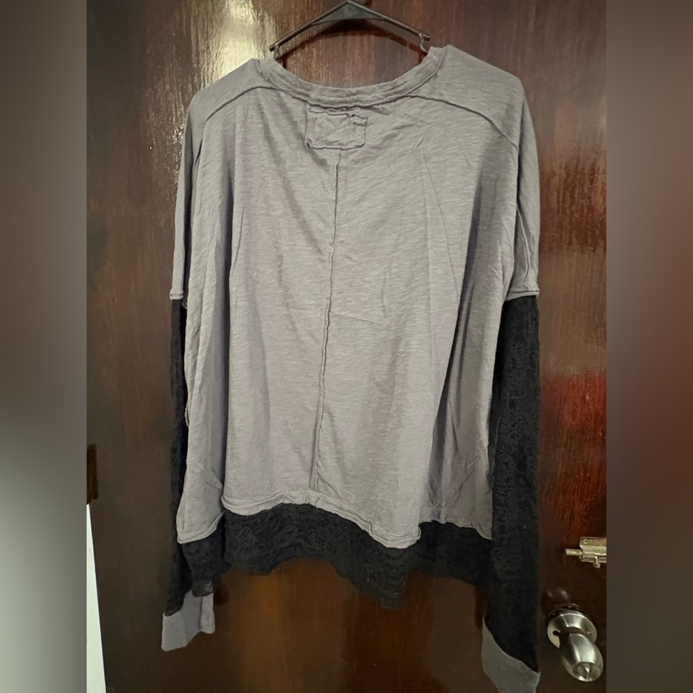Free People Two-Tone Long Sleeve Tee in Gray and Black - Picture 8 of 11